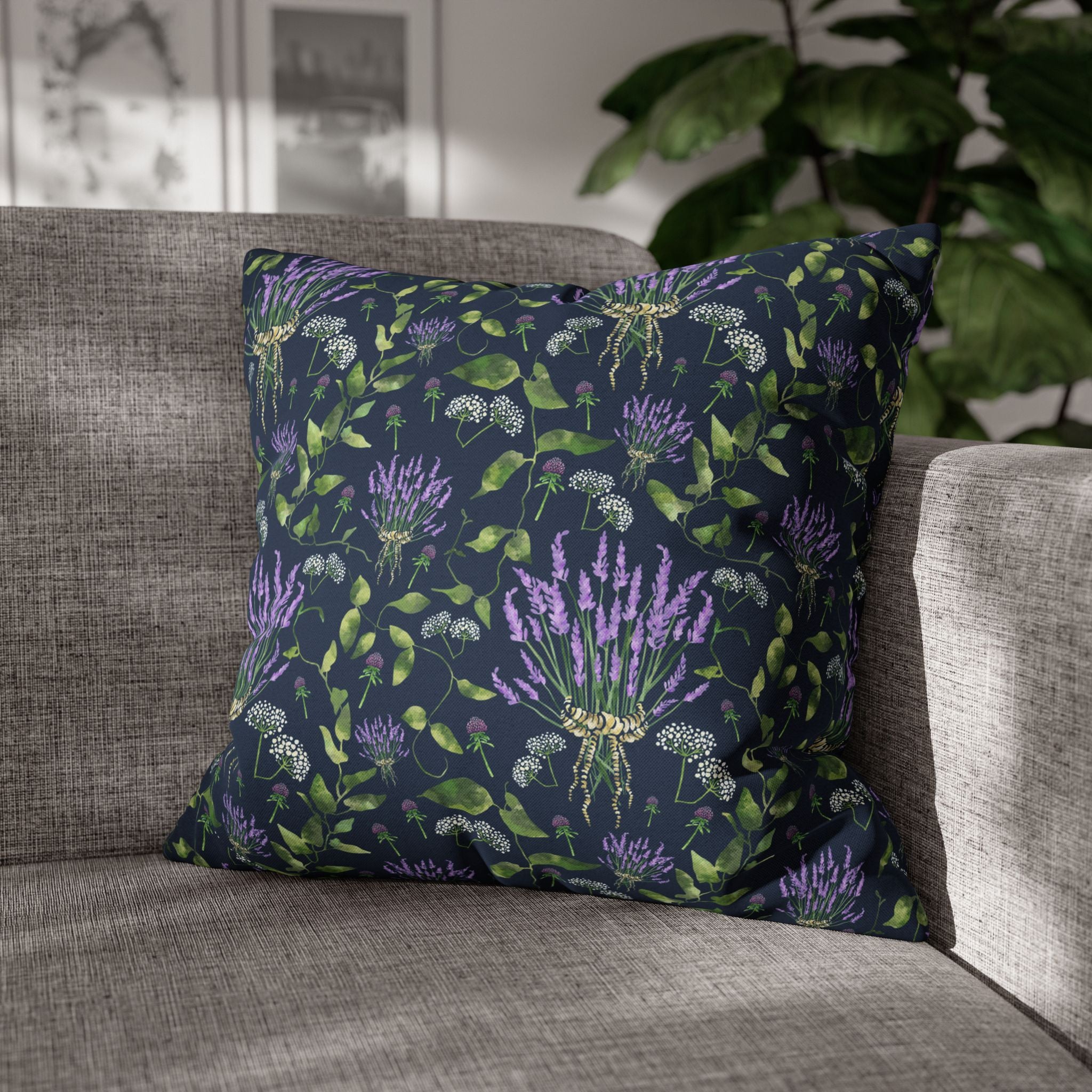 Wild Flower Bouquet with Navy - Decorative Pillow Cover