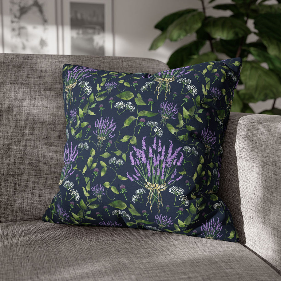 Wild Flower Bouquet with Navy - Decorative Pillow Cover