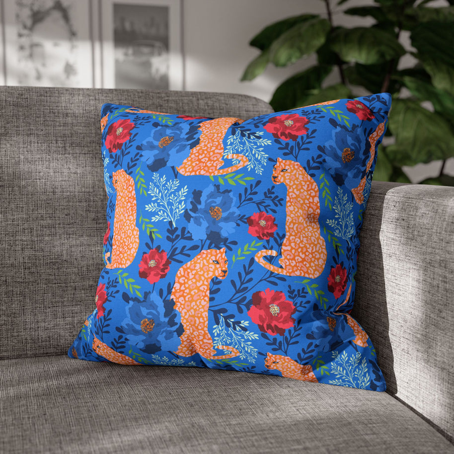 Botanical Leopard Blue - Decorative Pillow Cover