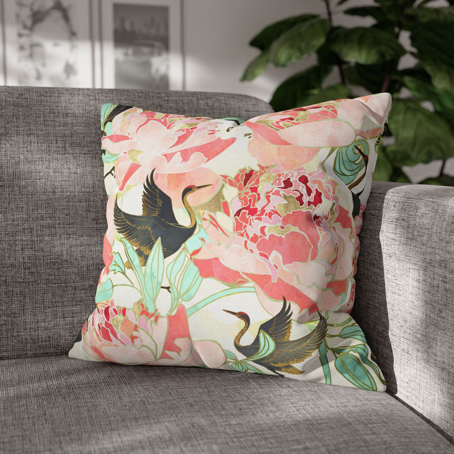 Floral Cranes - Decorative Pillow Cover