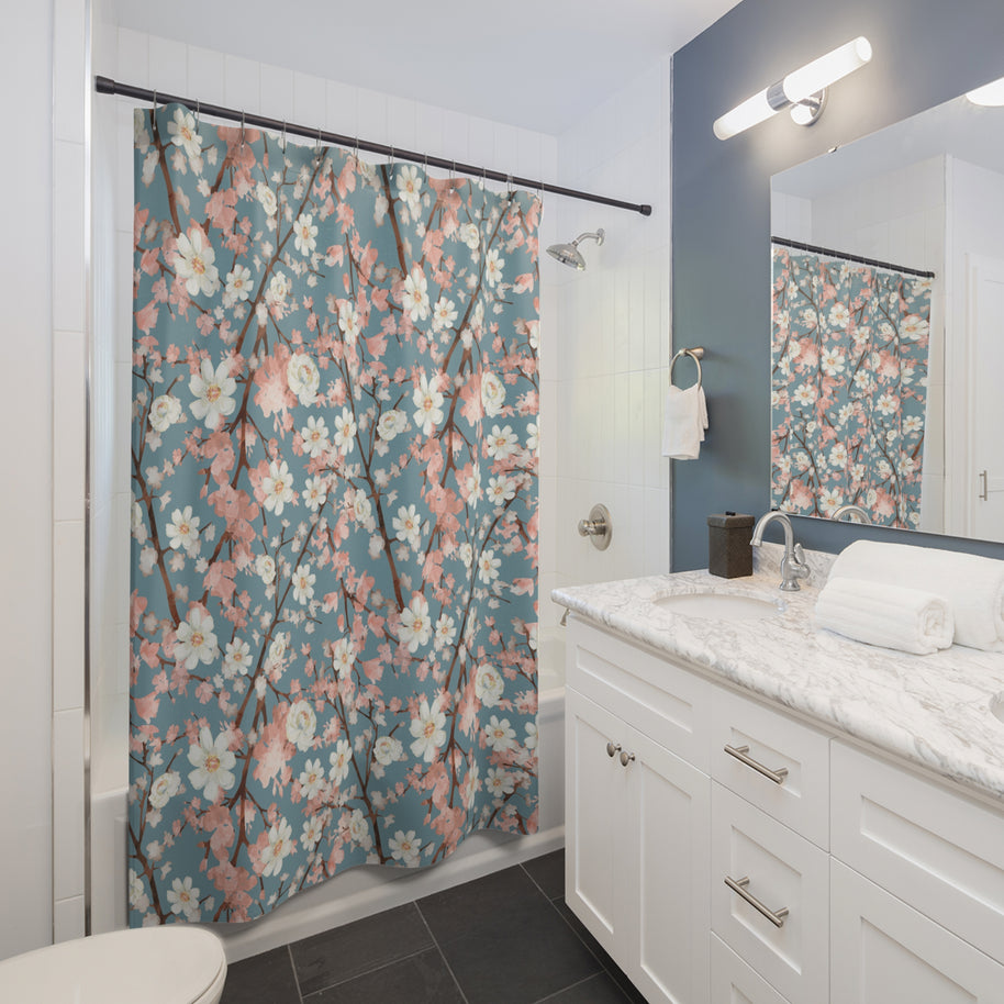 Botanical Blossoms with Blue - Shower Curtain