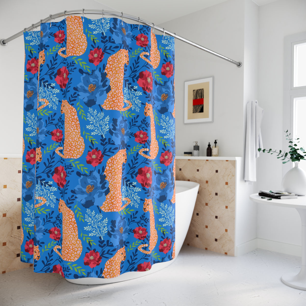 Botanical Leopard Blue - Shower Curtain
