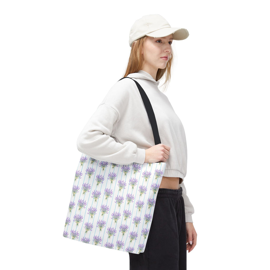 Lavender Bouquet with Light Blue Stripes - Tote Bag