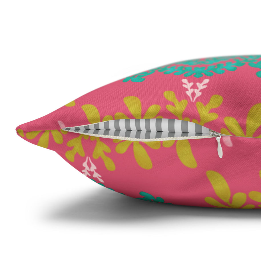 Color Pop Botanical with Mustard Teal and Pink - Decorative Pillow Cover