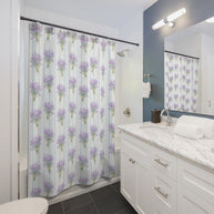 Lavender Bouquet with Light Blue Stripes - Shower Curtain