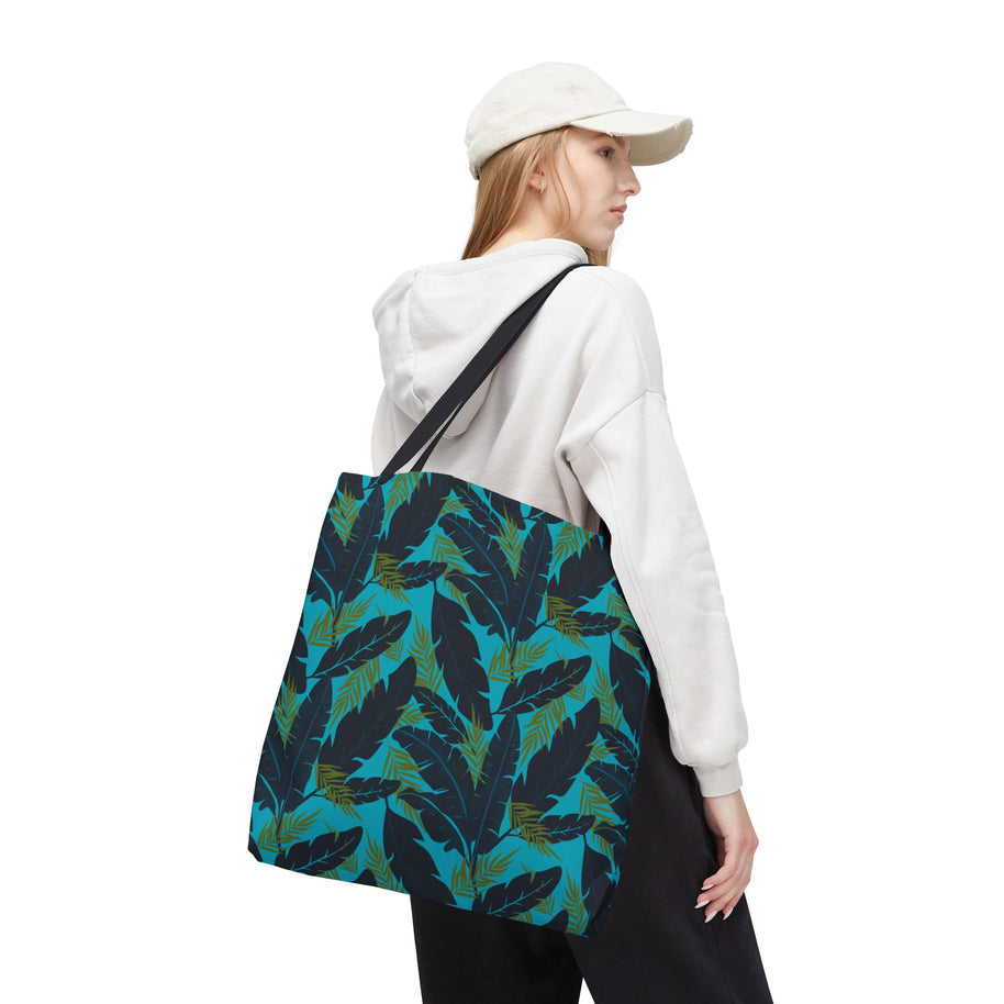 Botanical Navy Blue and Green Tropical Motif - Tote Bag