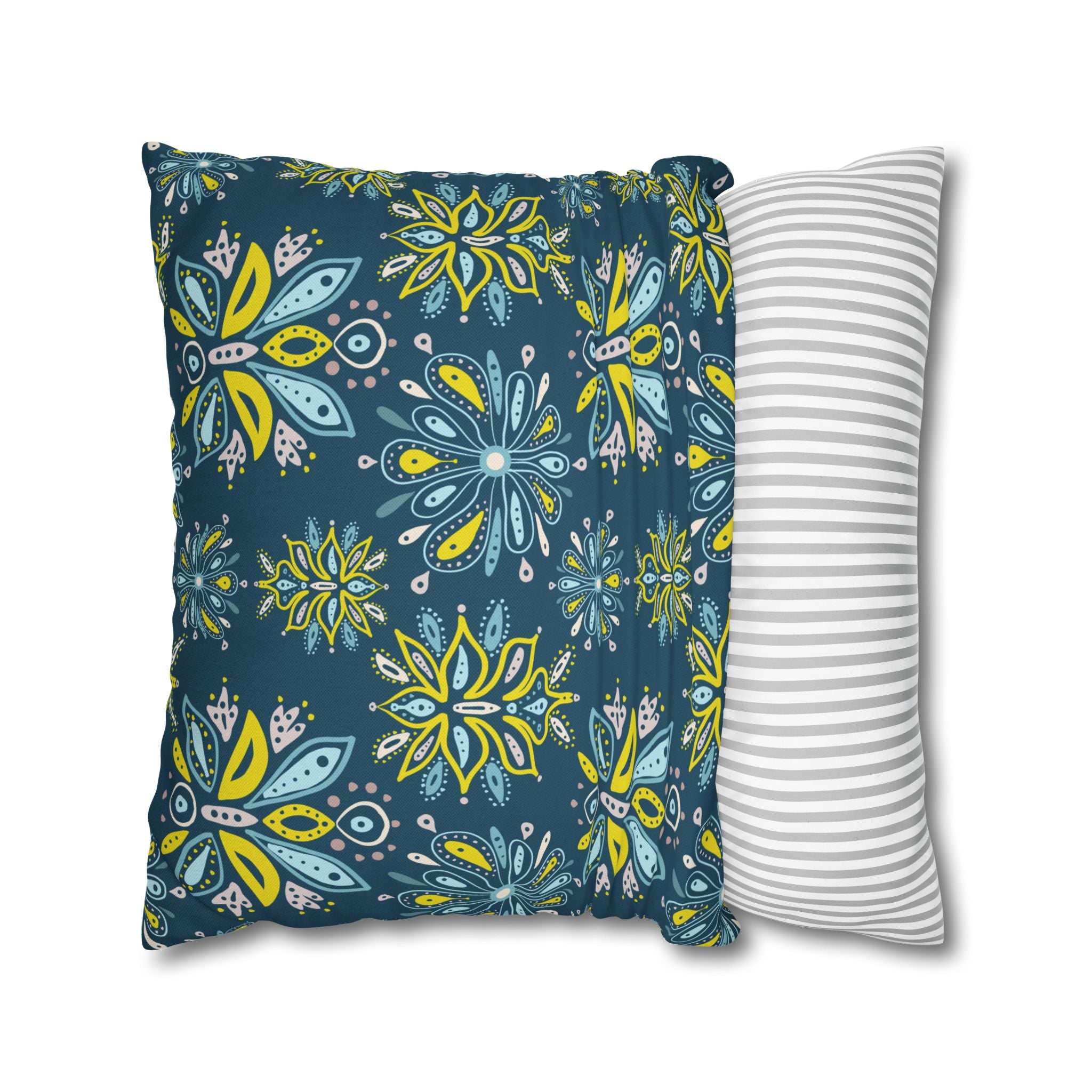 Hand Drawn Organic Pattern Yellow Blue Pink and Navy  - Decorative Pillow Cover