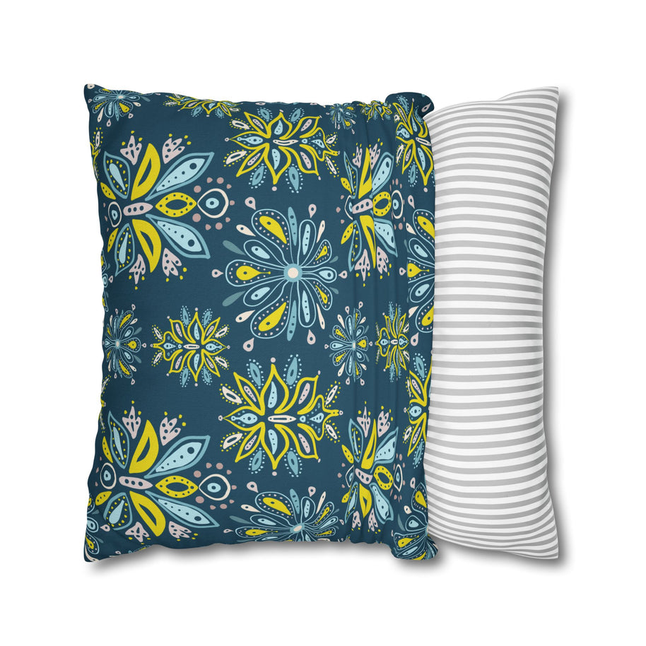 Hand Drawn Organic Pattern Yellow Blue Pink and Navy  - Decorative Pillow Cover