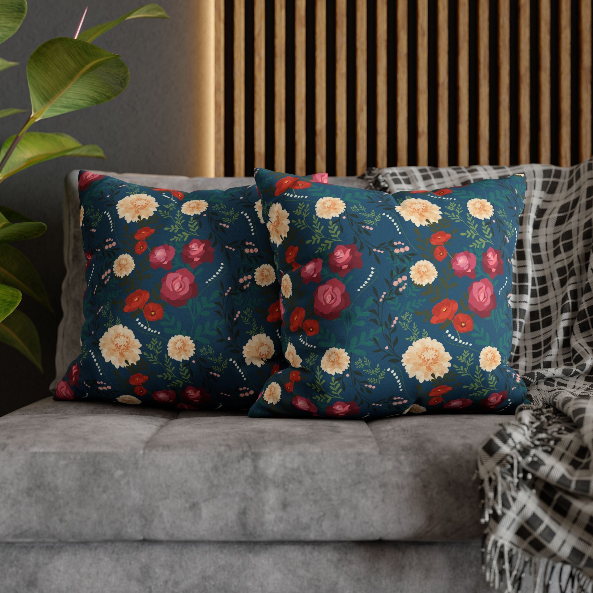 Vibrant Floral with Blue - Decorative Pillow Cover