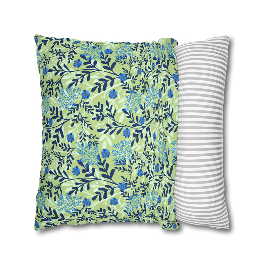 Botanical Floral Blue and Green - Decorative Pillow Cover