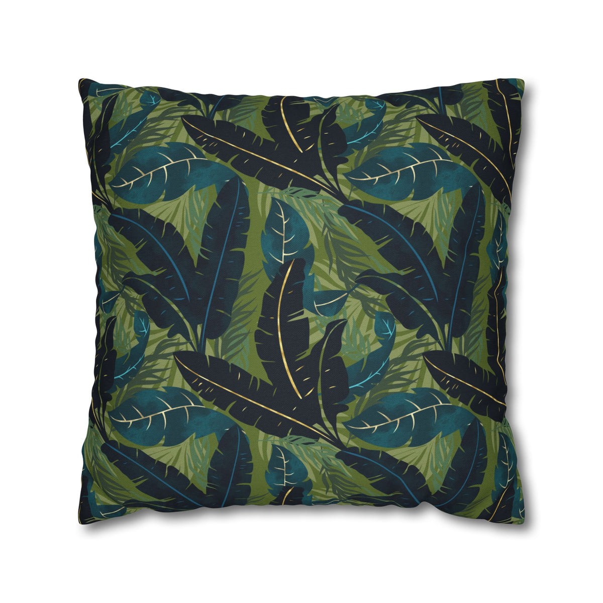Botanical Navy Teal and Green Tropical Motif - Decorative Pillow Cover