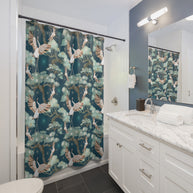 Crane and Bonsai with Teal - Shower Curtain