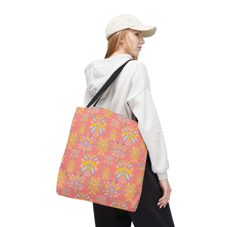 Hand Drawn Organic Pattern Yellow Blue and Pink - Tote Bag