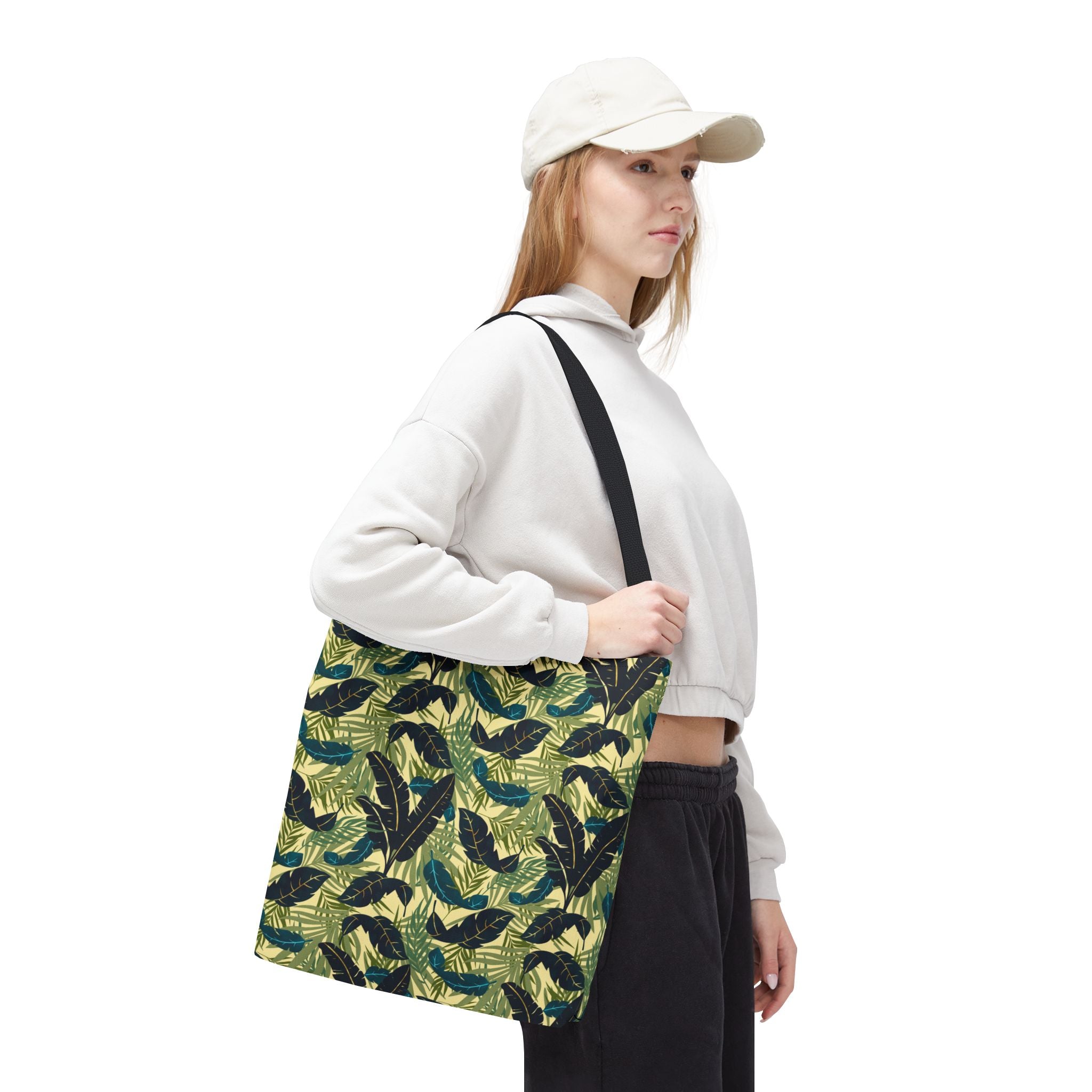 Botanical Navy Teal Green and Cream Tropical Motif - Tote Bag