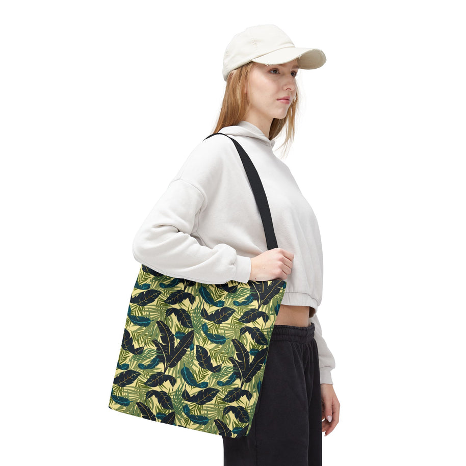 Botanical Navy Teal Green and Cream Tropical Motif - Tote Bag