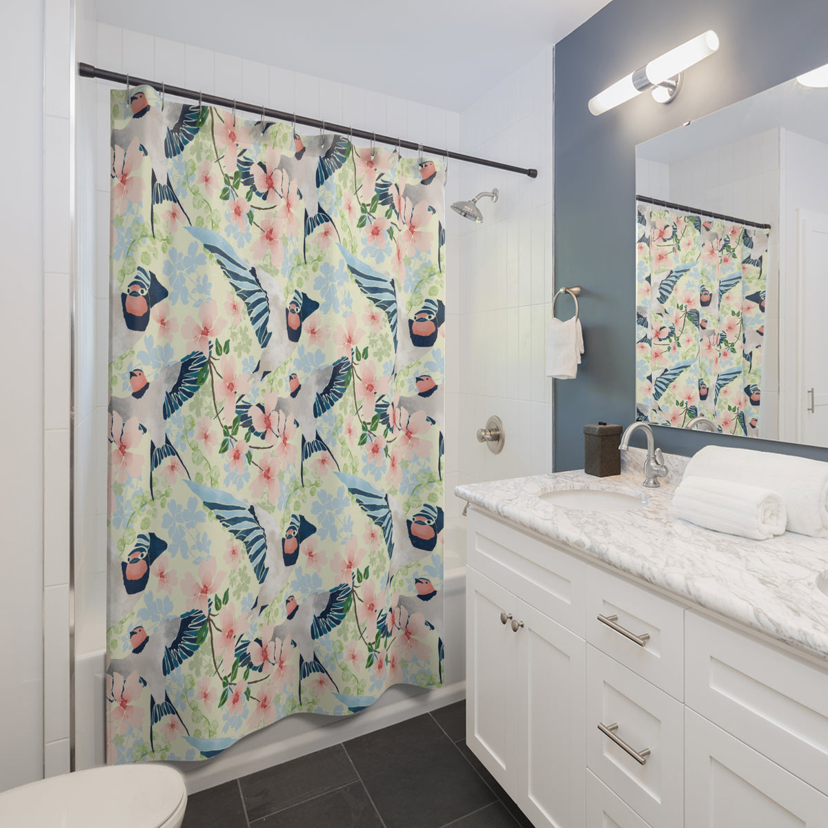 Swallows and Blossoms with Yellow - Shower Curtain