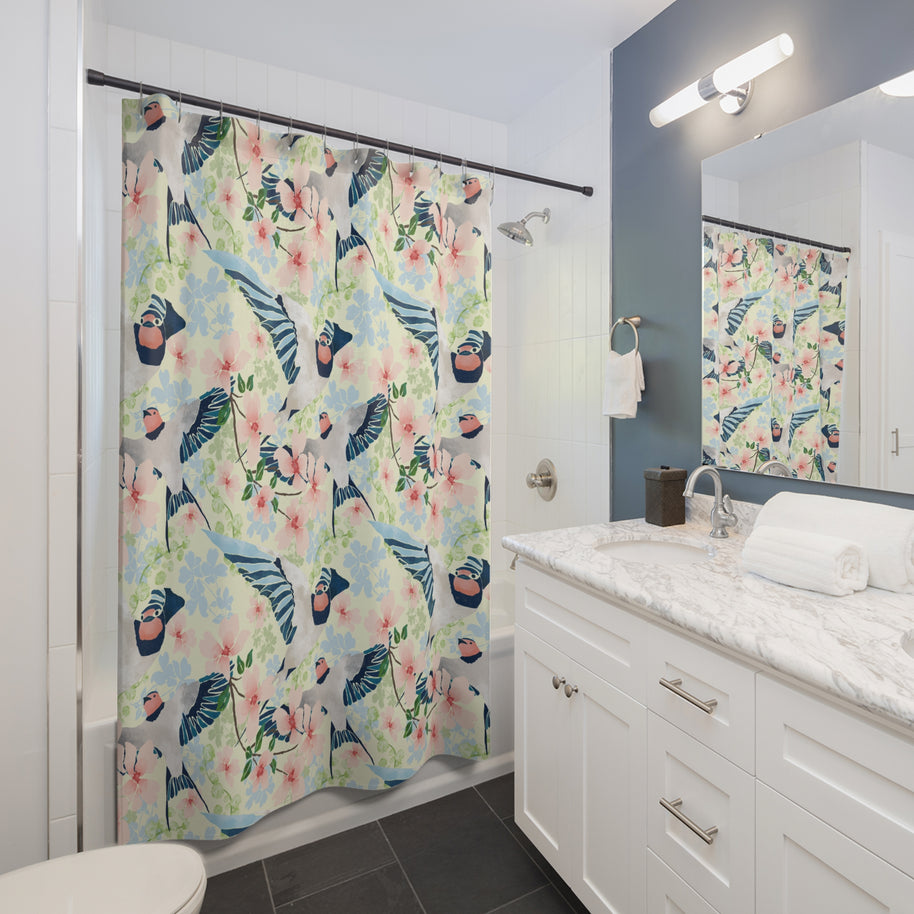 Swallows and Blossoms with Yellow - Shower Curtain