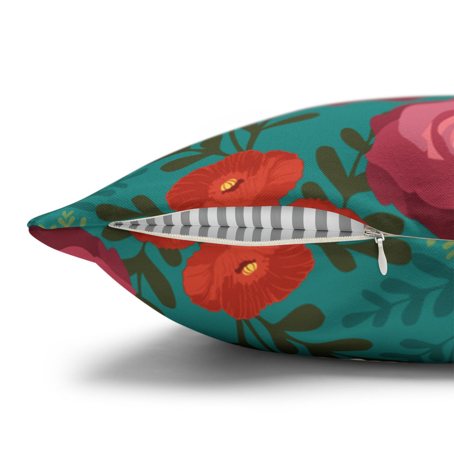 Vibrant Floral with Teal - Decorative Pillow Cover