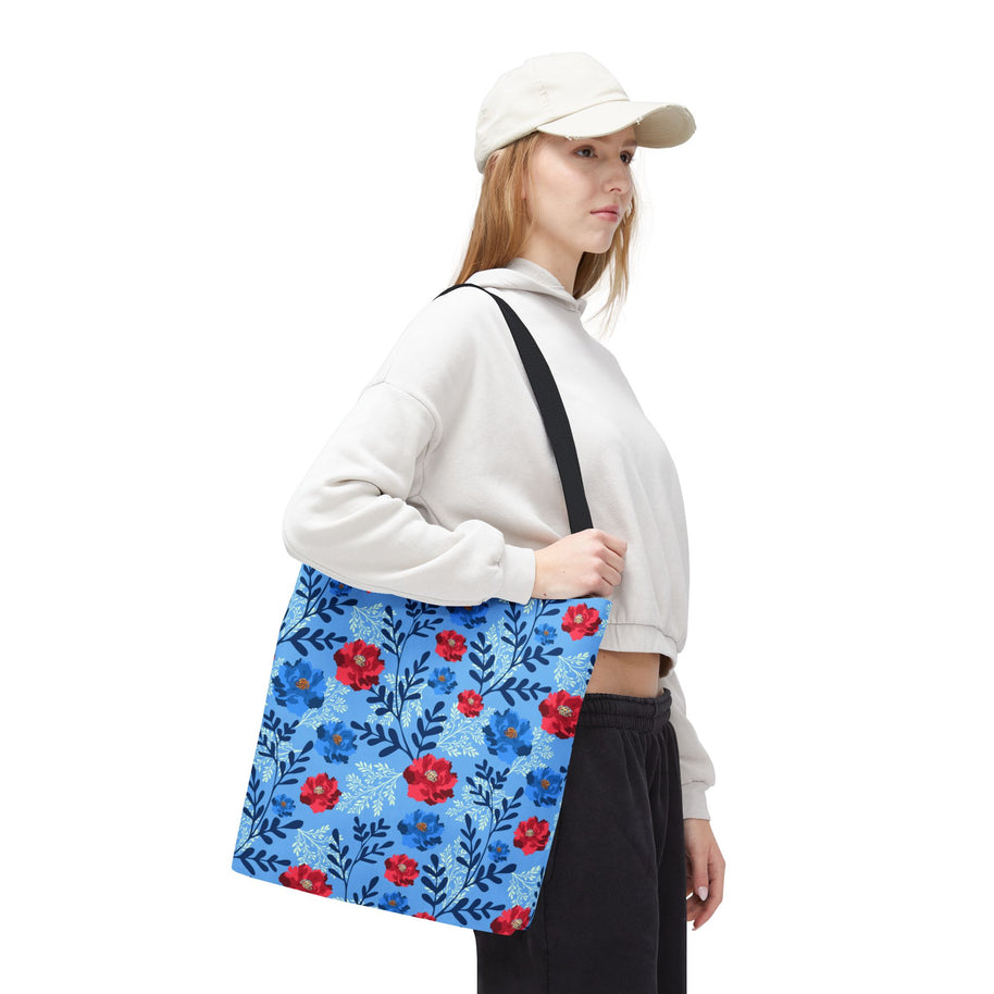 Botanical Floral Blue and Fuchsia - Tote Bag