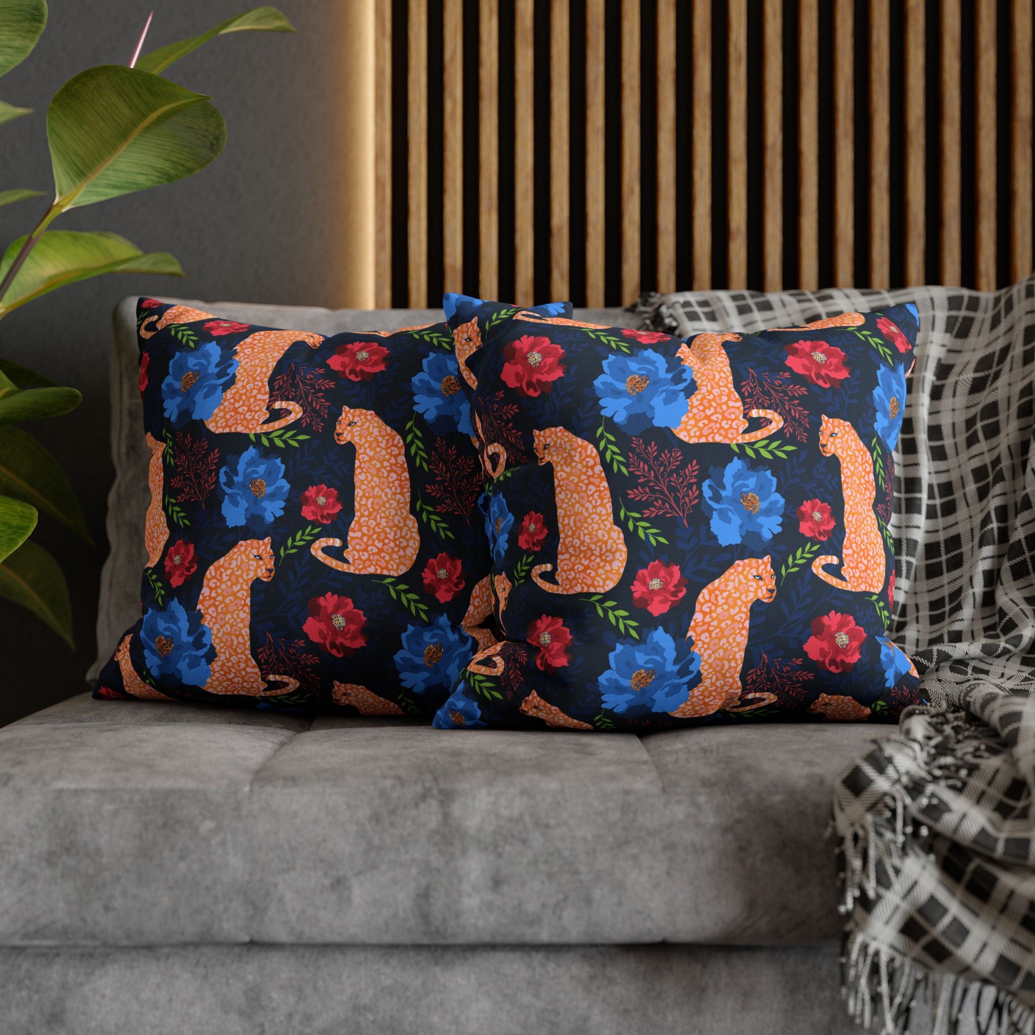 Botanical Leopard Navy - Decorative Pillow Cover