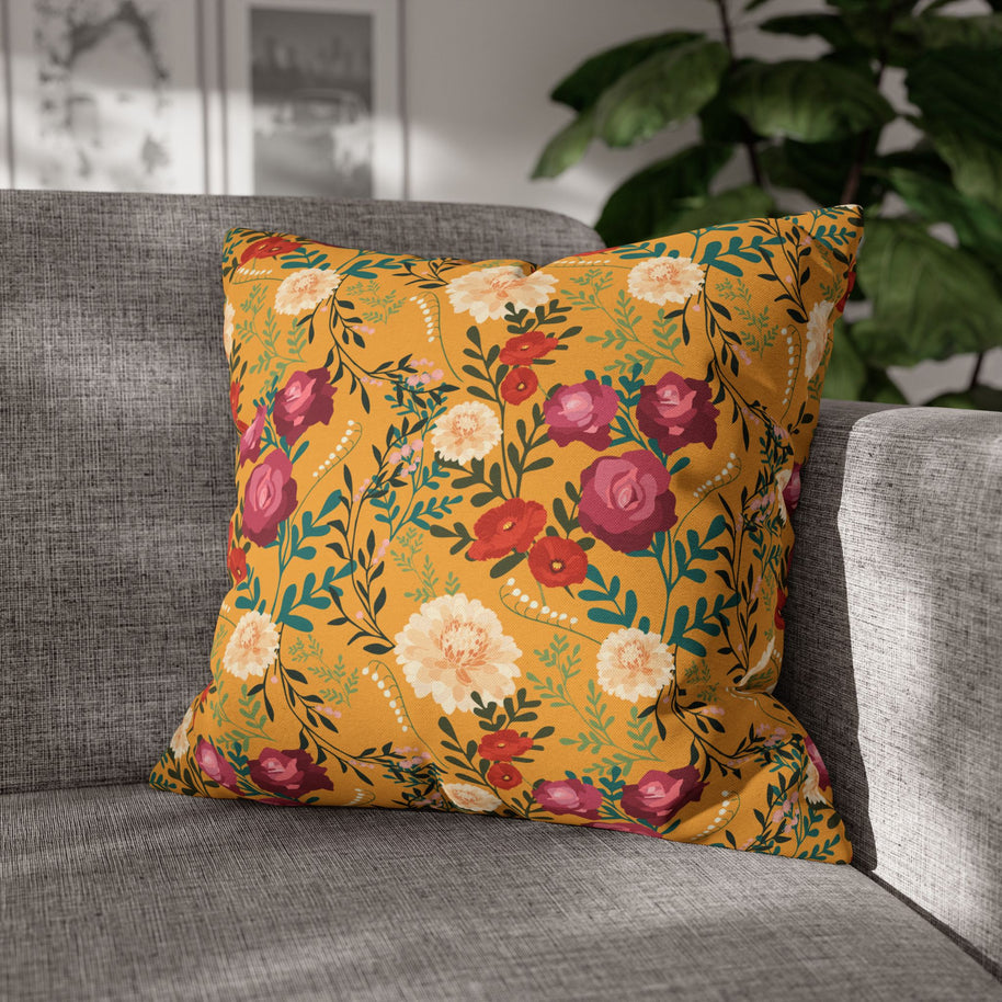 Vibrant Floral with Mustard - Decorative Pillow Cover