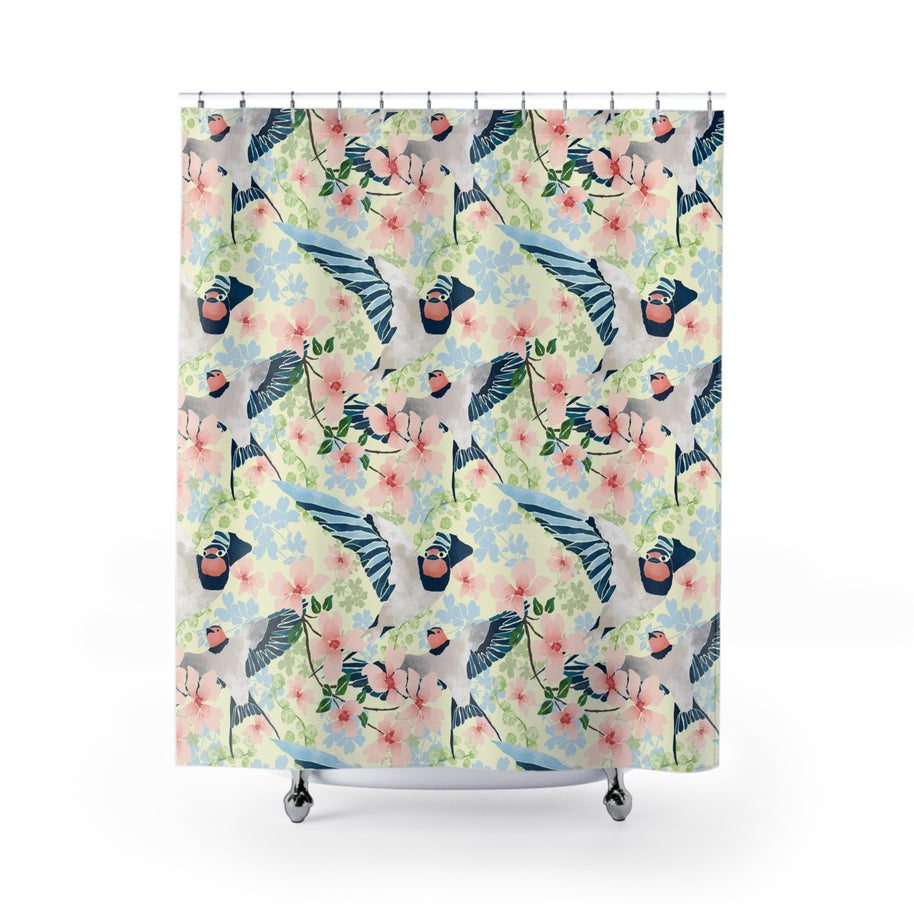 Swallows and Blossoms with Yellow - Shower Curtain