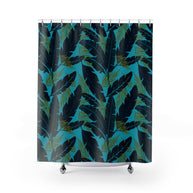 Botanical Navy Blue and Green Tropical Motif - Shower Curtain