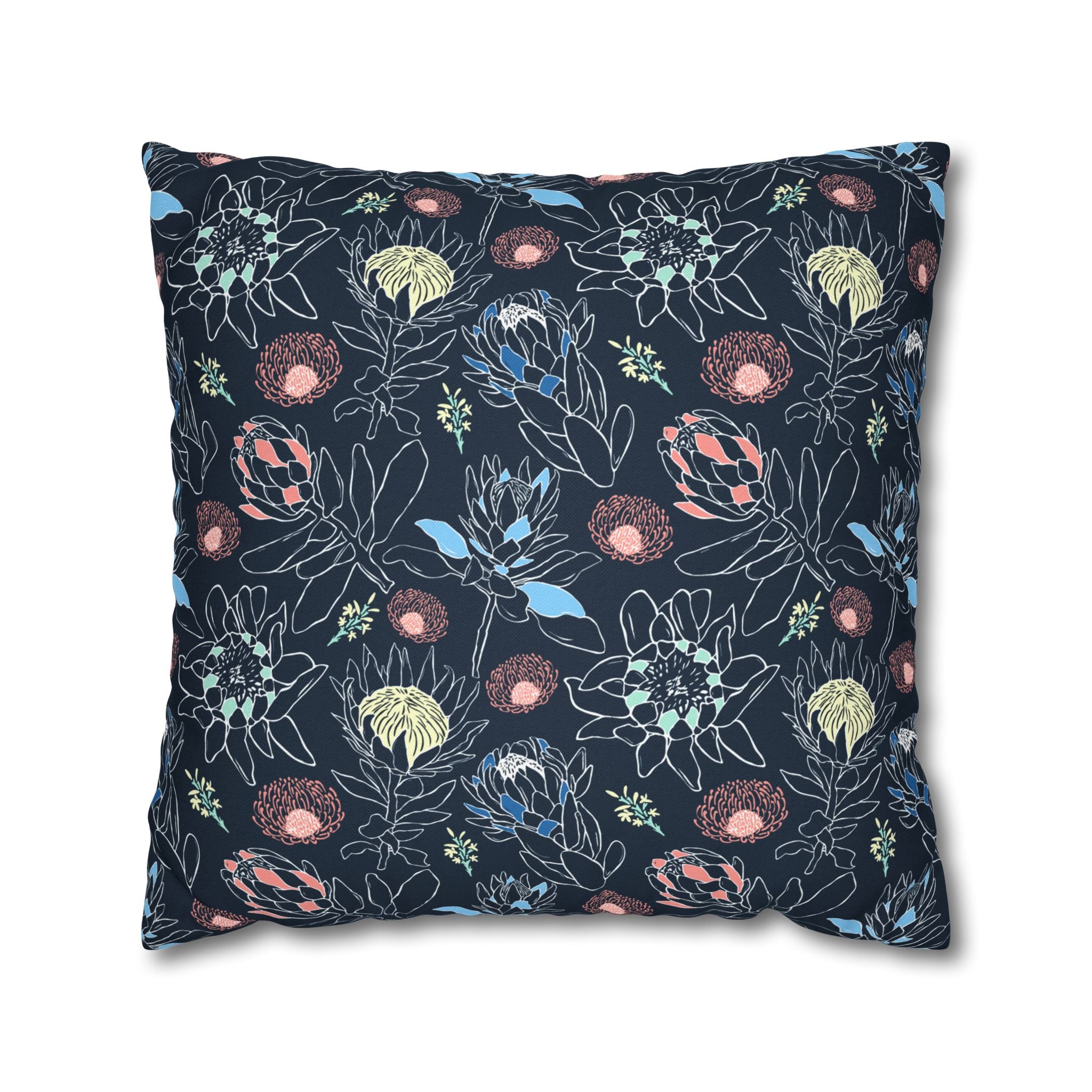 Proteas with Navy and Color Pop - Decorative Pillow Cover