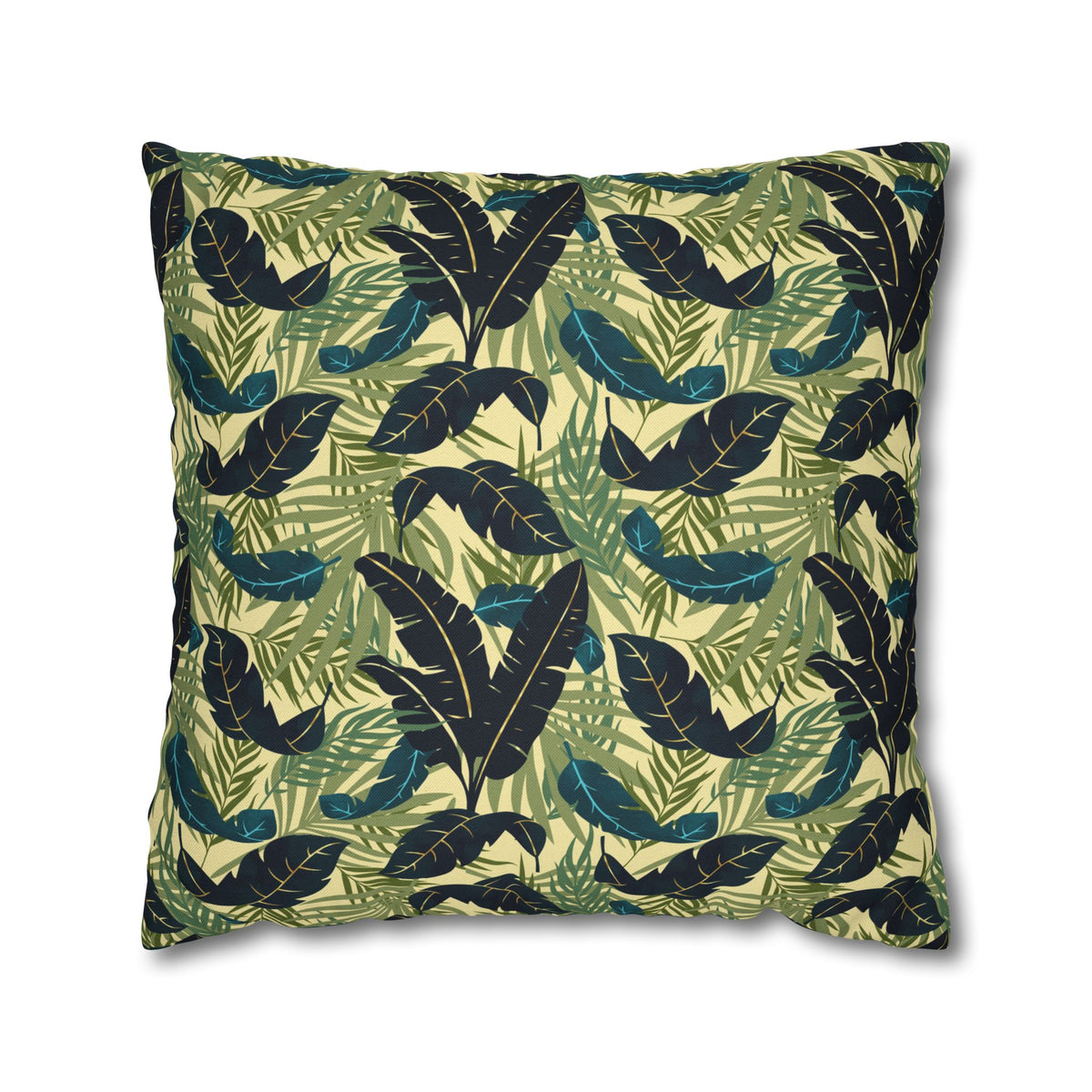 Botanical Navy Teal Green and Cream Tropical Motif - Decorative Pillow Cover