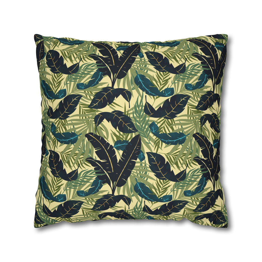 Botanical Navy Teal Green and Cream Tropical Motif - Decorative Pillow Cover