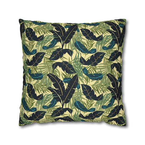 Botanical Navy Teal Green and Cream Tropical Motif - Decorative Pillow Cover