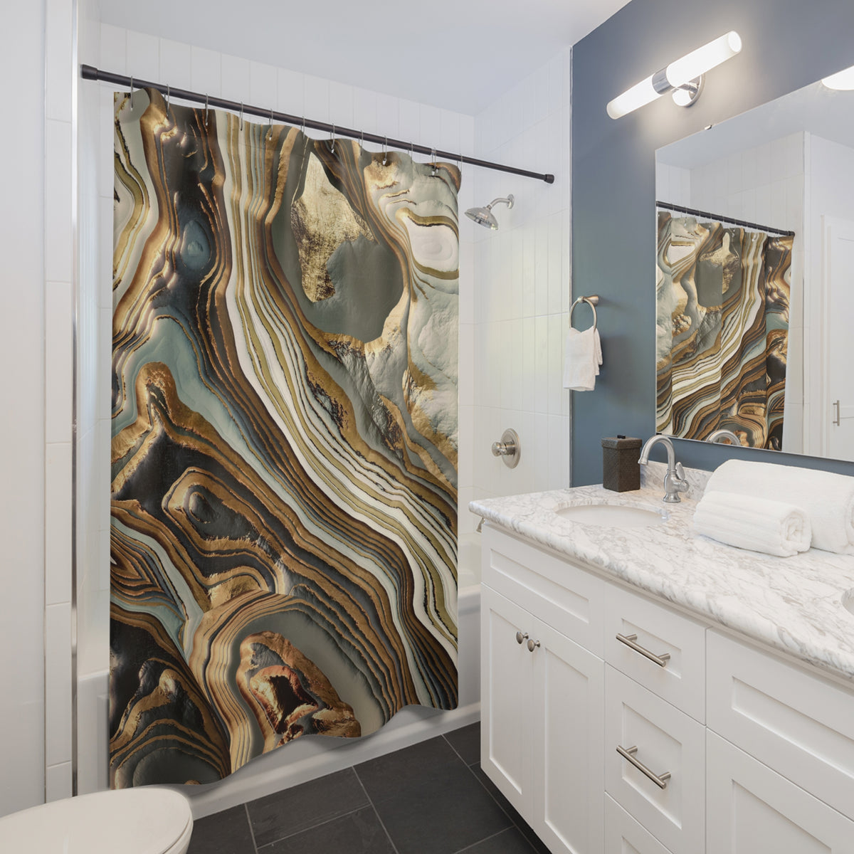 White Gold Agate Abstract - Shower Curtain