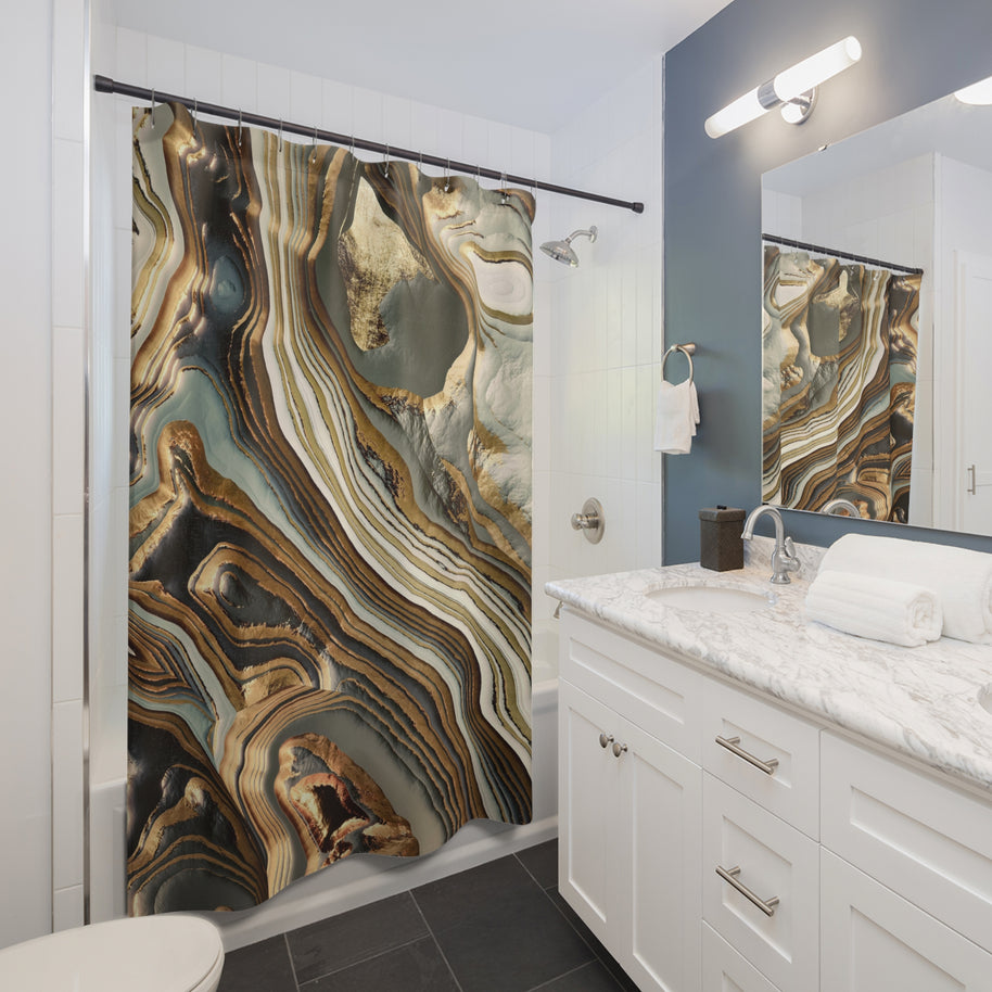 White Gold Agate Abstract - Shower Curtain