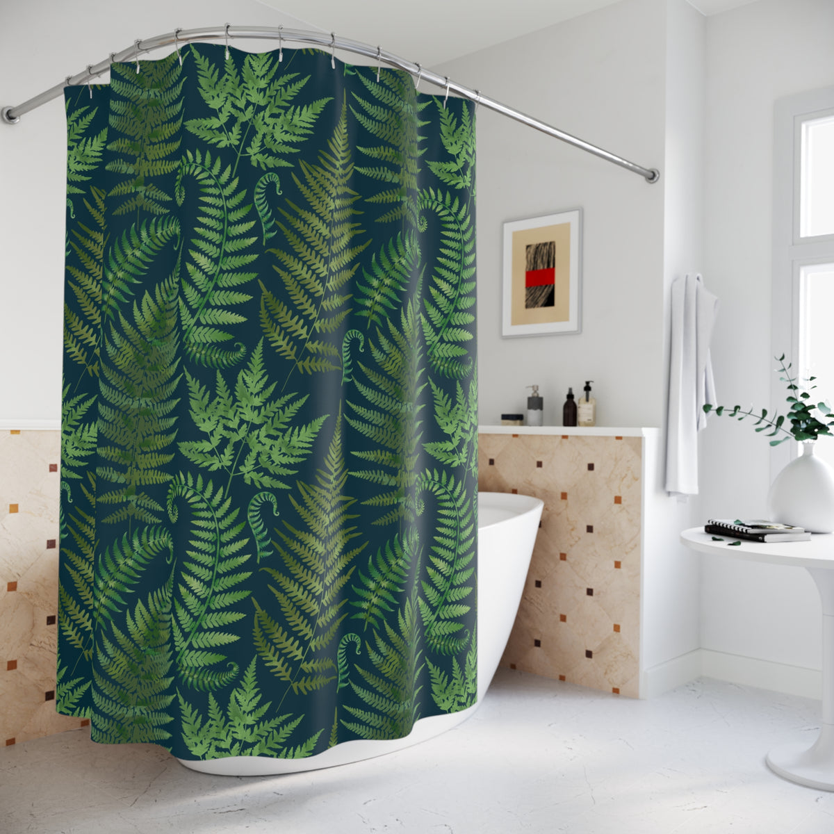 Ferns and Navy - Shower Curtain