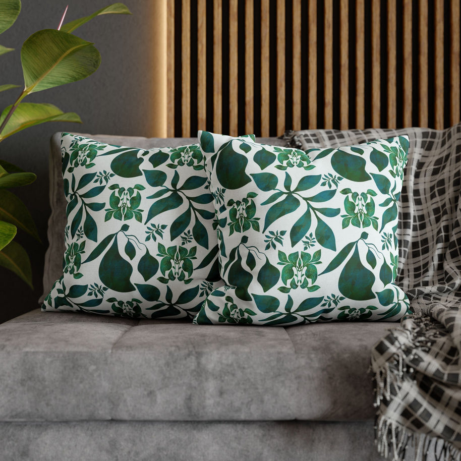 Organic Shapes Botanical Blue and Green - Decorative Pillow Cover
