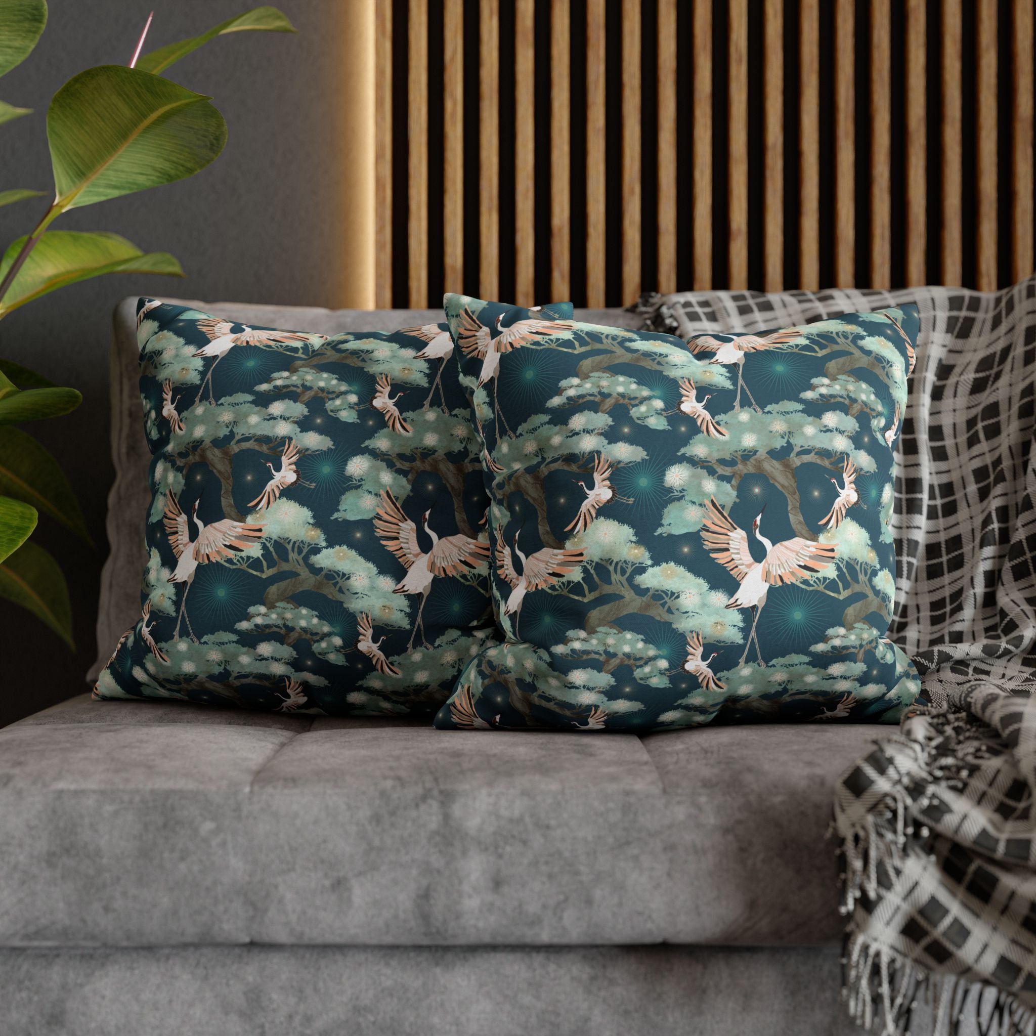 Dark Blue Crane and Bonsai  - Decorative Pillow Cover