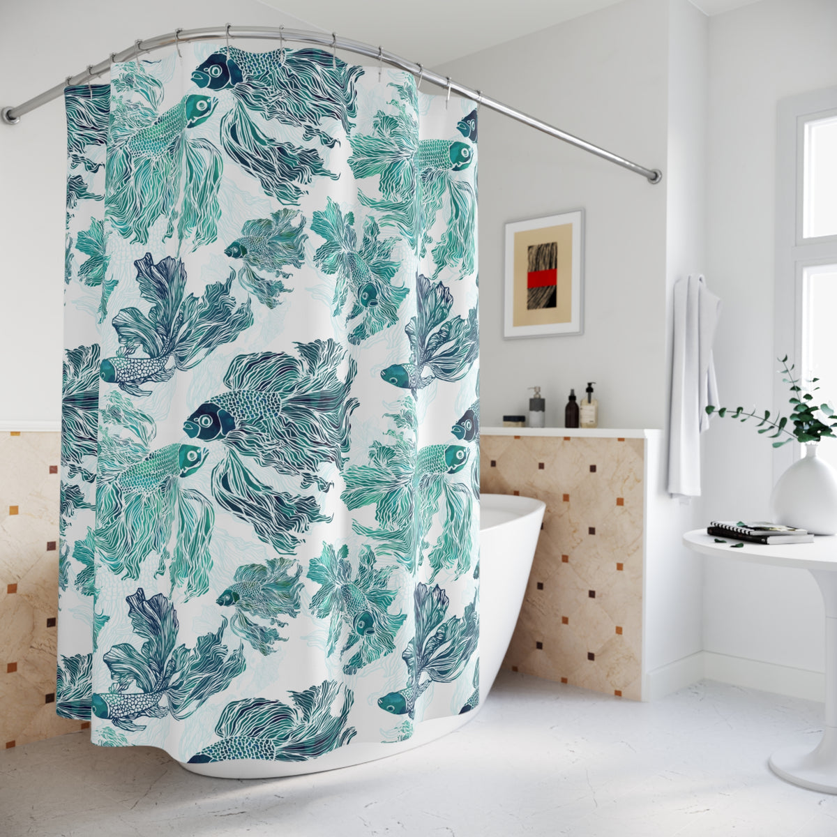 Betta Fish Blue and Teal - Shower Curtain