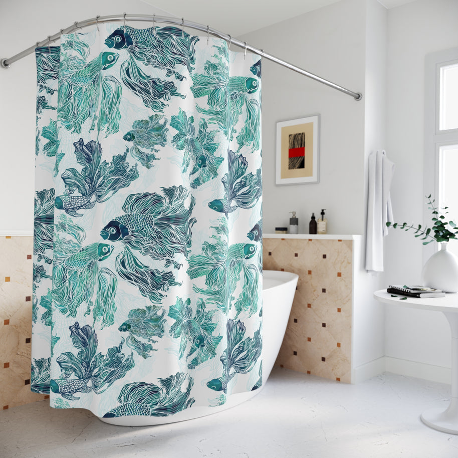 Betta Fish Blue and Teal - Shower Curtain