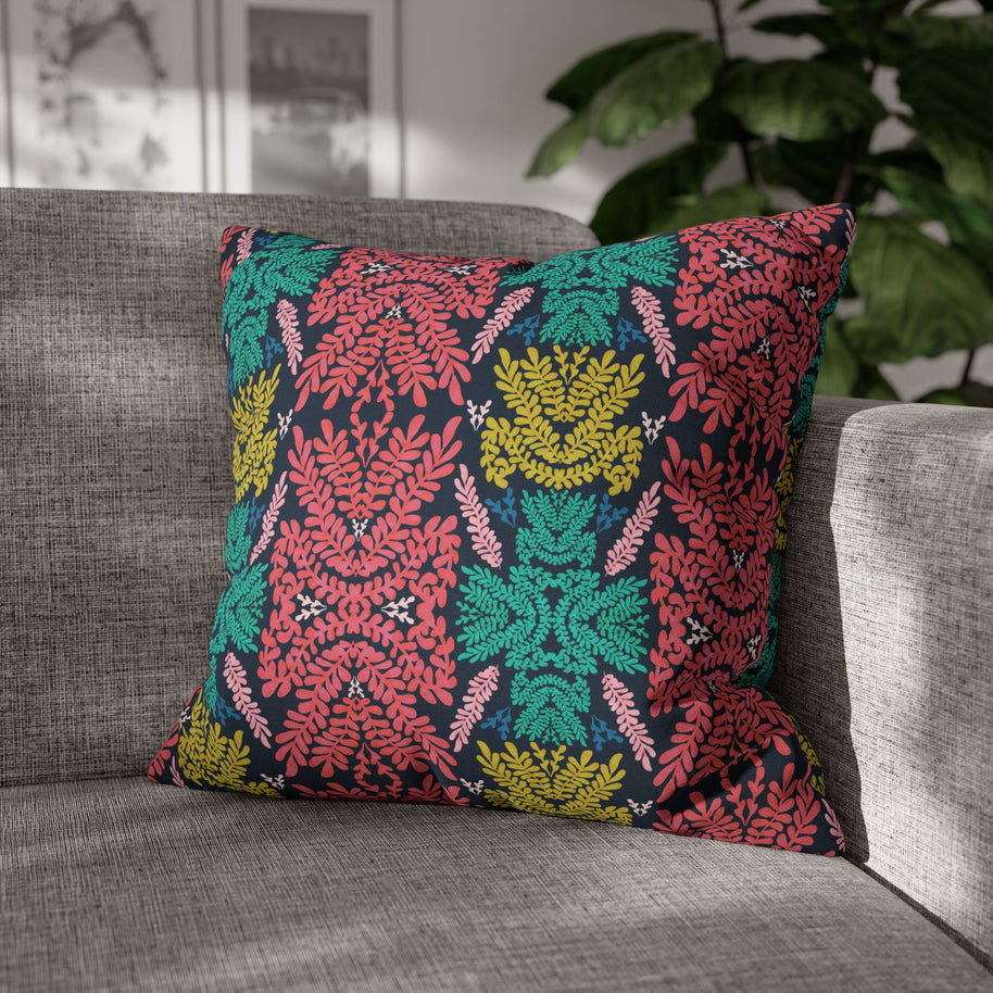 Pink Teal Blue and Mustard Botanical - Decorative Pillow Cover