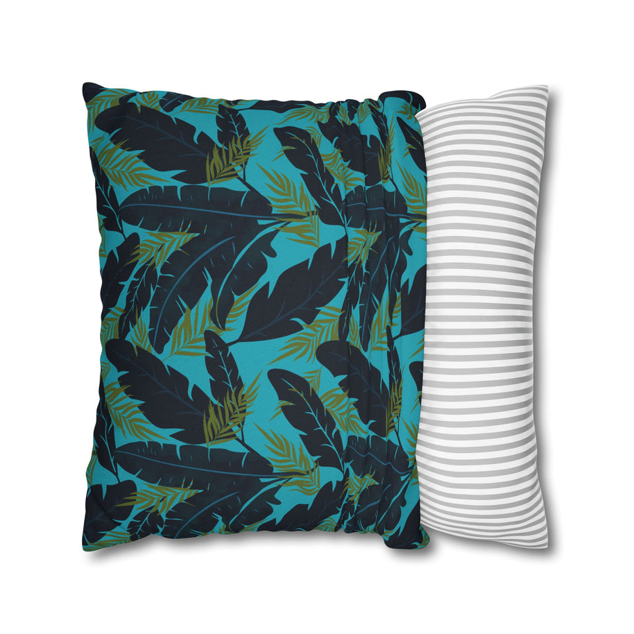 Botanical Navy Blue and Green Tropical Motif - Decorative Pillow Cover