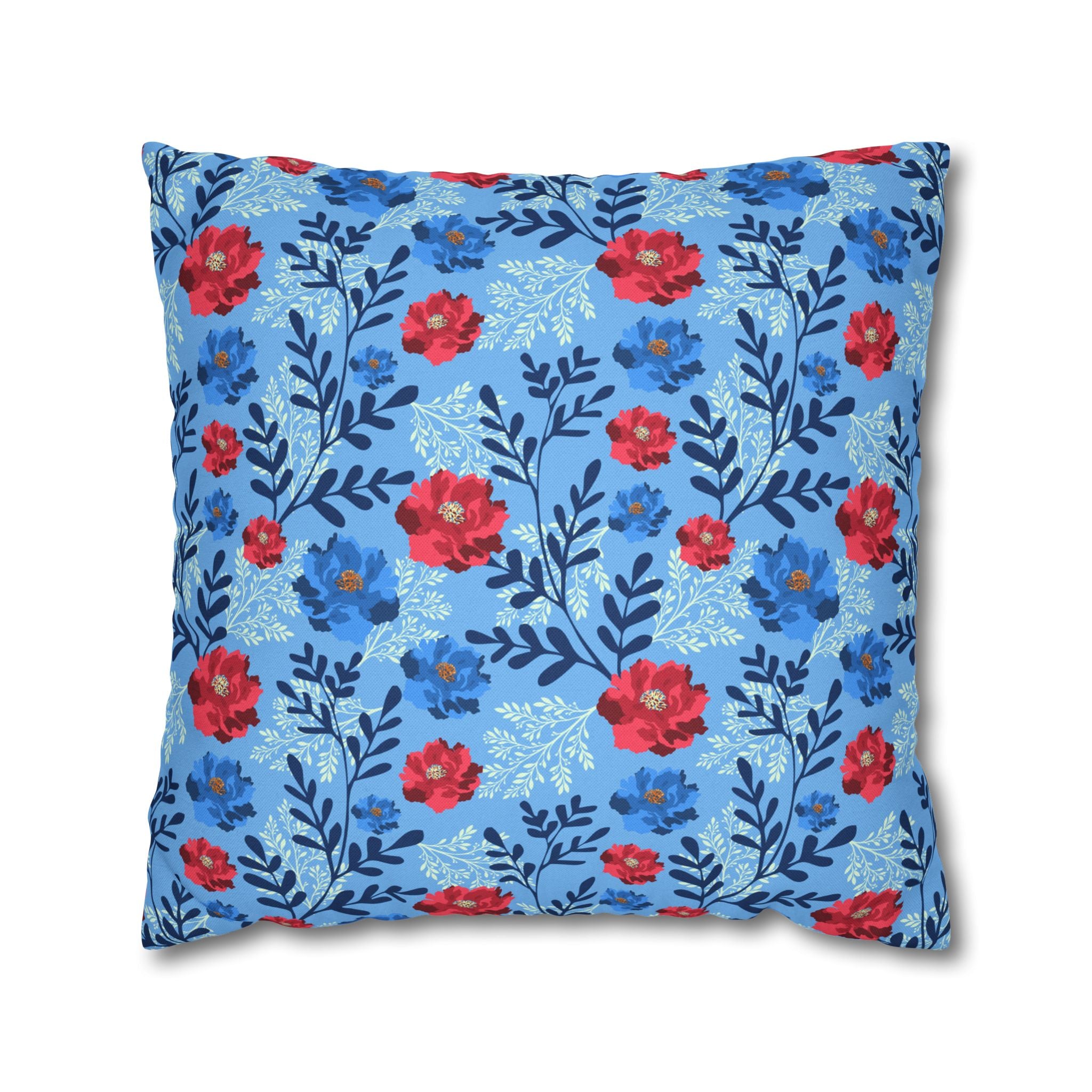 Botanical Floral Blue and Fuchsia - Decorative Pillow Cover