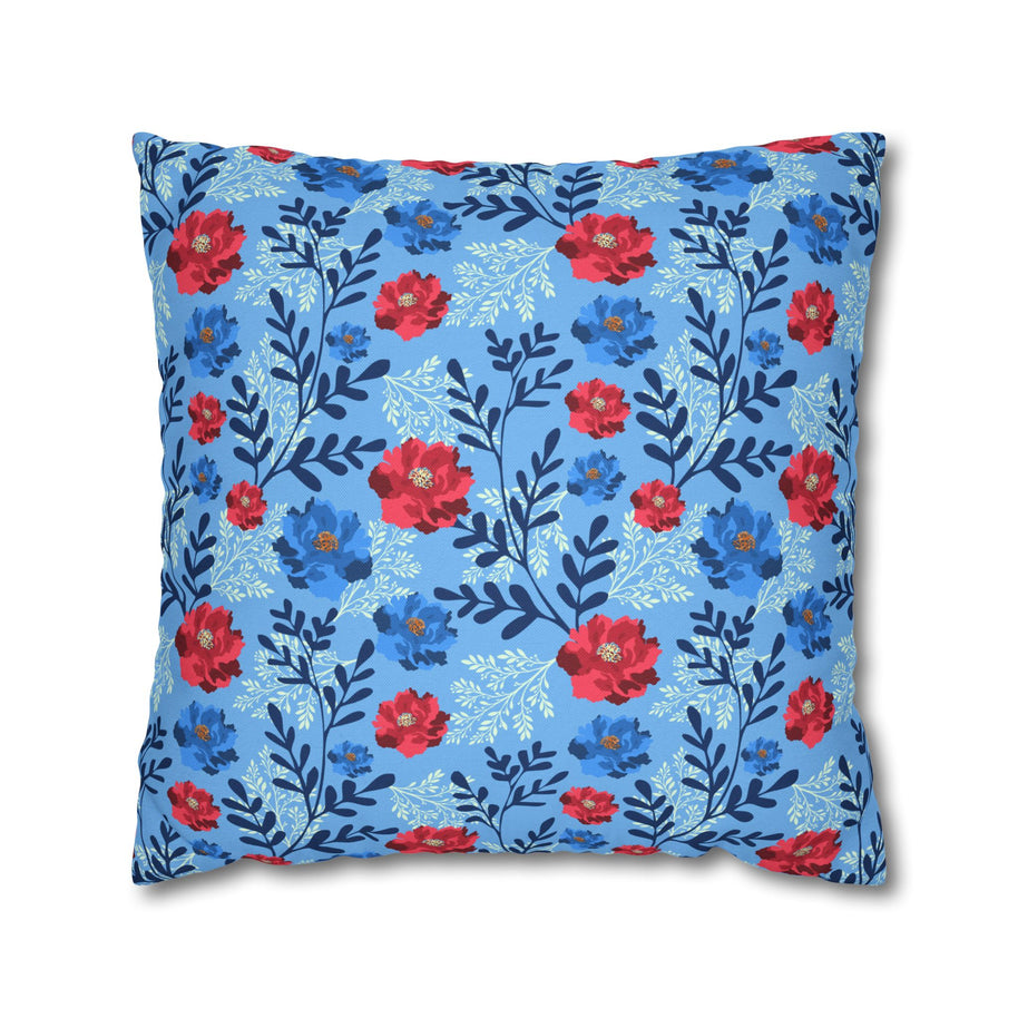 Botanical Floral Blue and Fuchsia - Decorative Pillow Cover