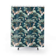 Crane and Bonsai with Teal - Shower Curtain
