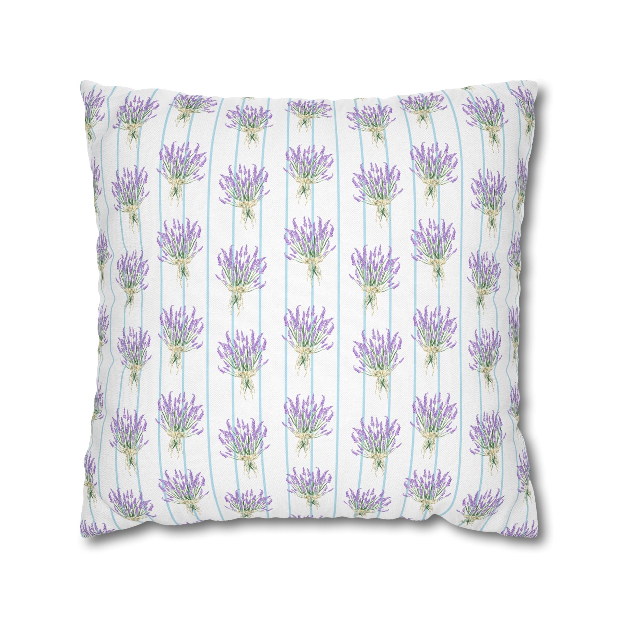 Lavender Bouquet with Light Blue Stripes - Decorative Pillow Cover