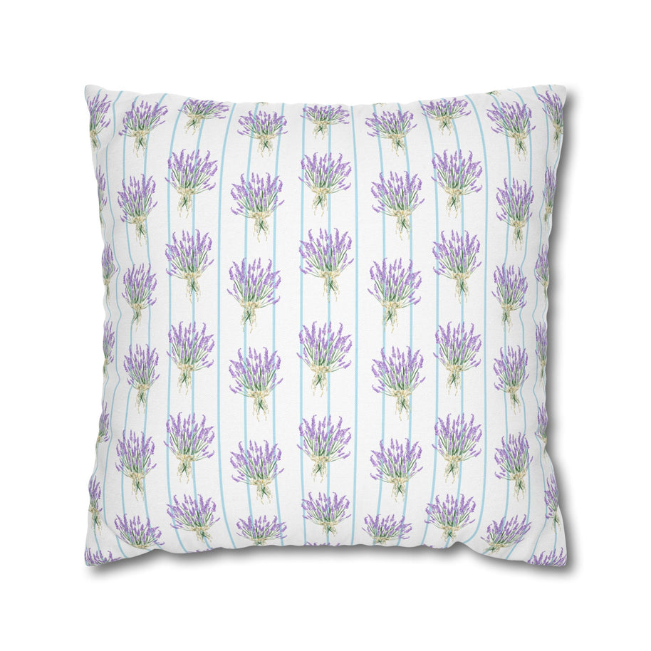 Lavender Bouquet with Light Blue Stripes - Decorative Pillow Cover