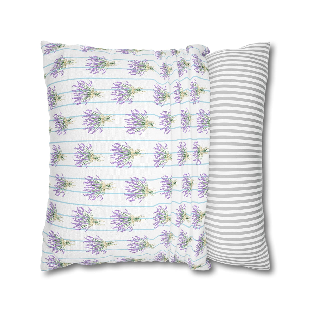 Lavender Bouquet with Light Blue Stripes - Decorative Pillow Cover