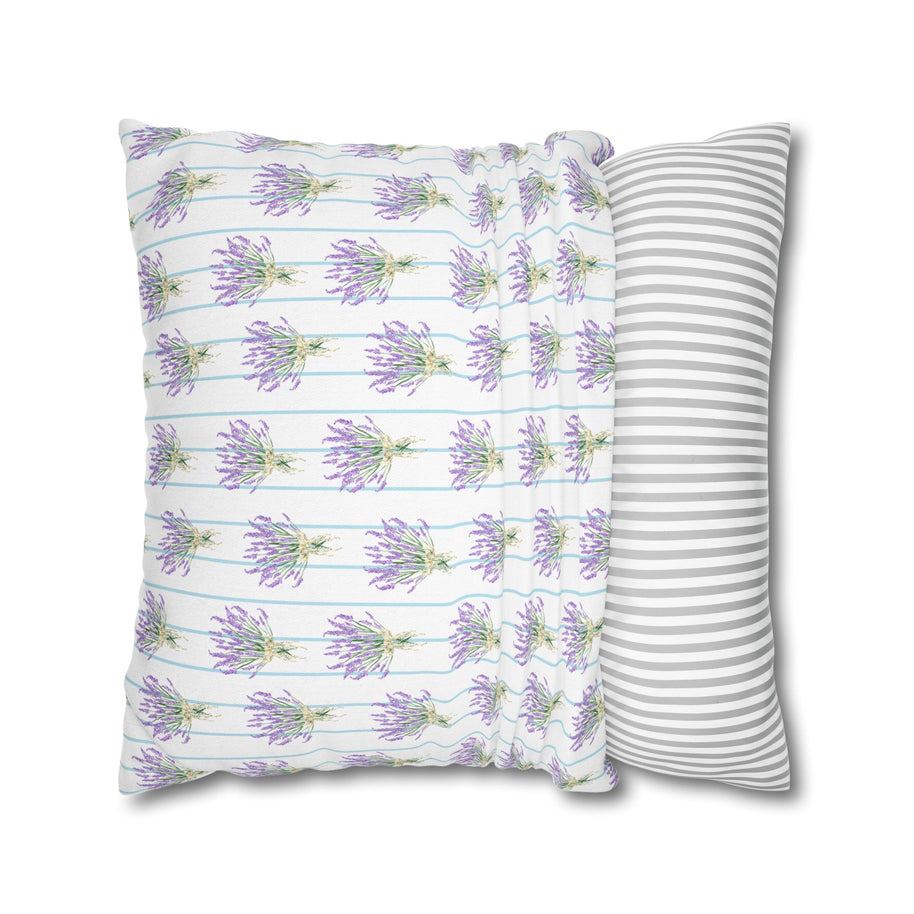 Lavender Bouquet with Light Blue Stripes - Decorative Pillow Cover