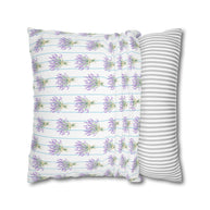 Lavender Bouquet with Light Blue Stripes - Decorative Pillow Cover