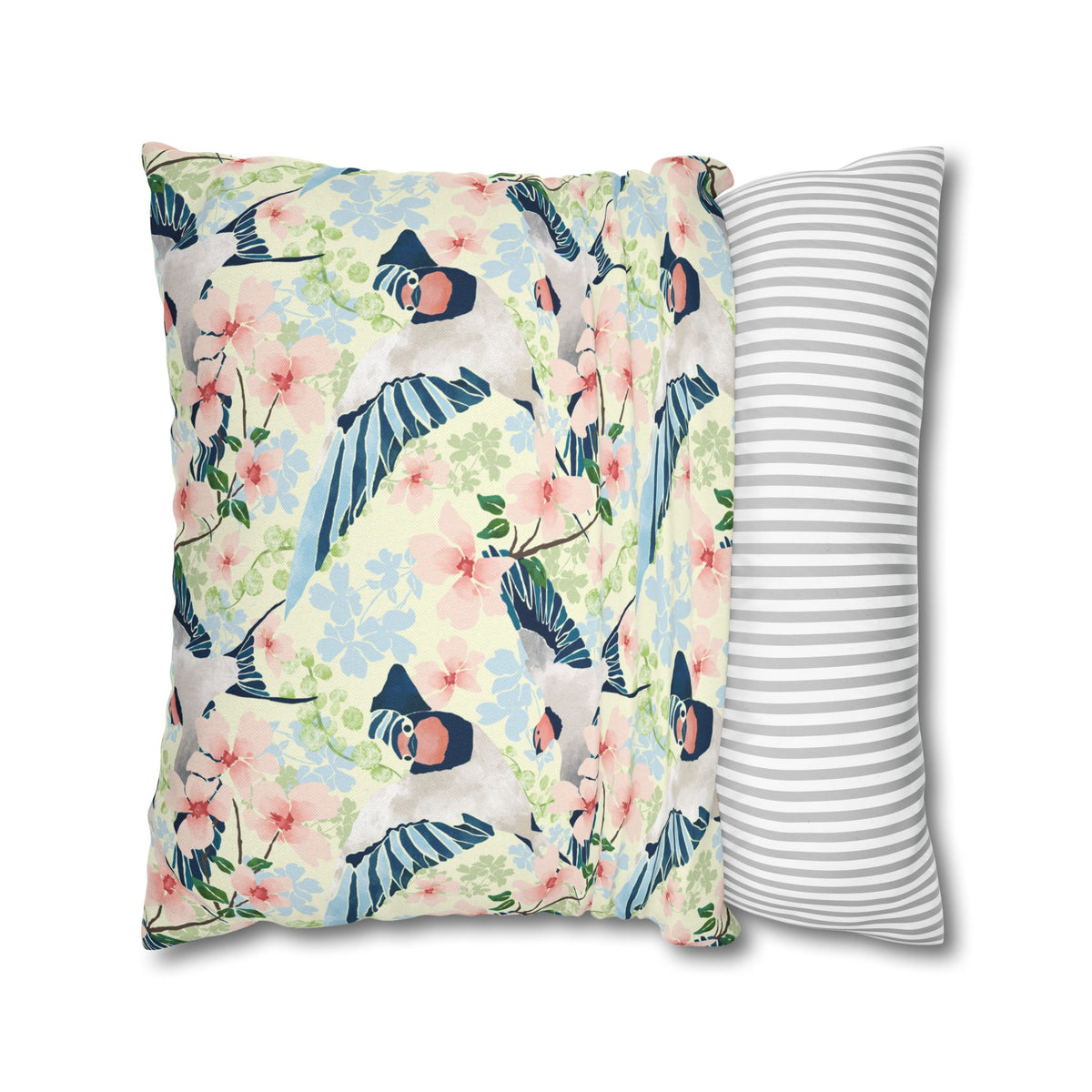 Swallows and Blossoms with Yellow - Decorative Pillow Cover