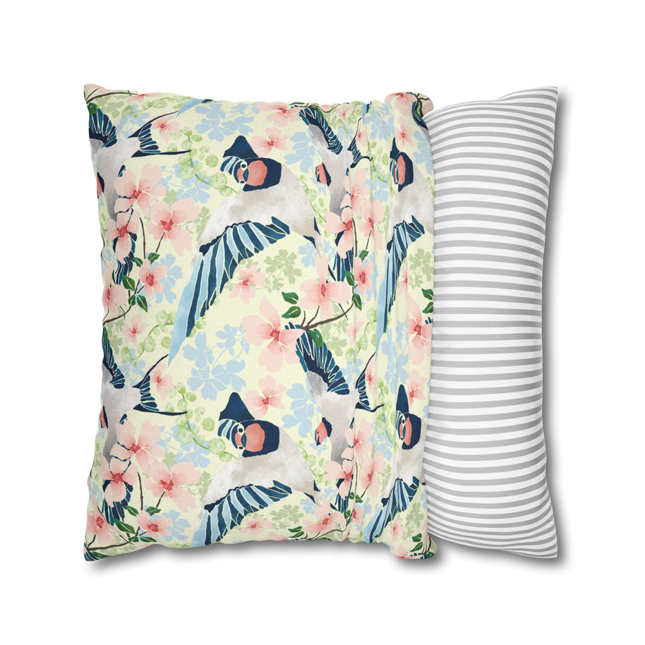 Swallows and Blossoms with Yellow - Decorative Pillow Cover